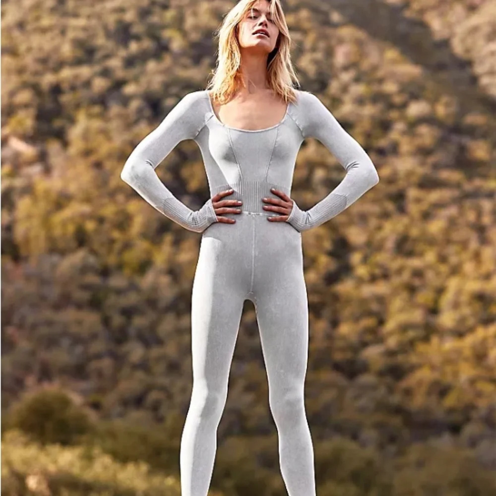 Free People Movement Ice Gray Good Karma Active Jumpsuit XS/S NEW